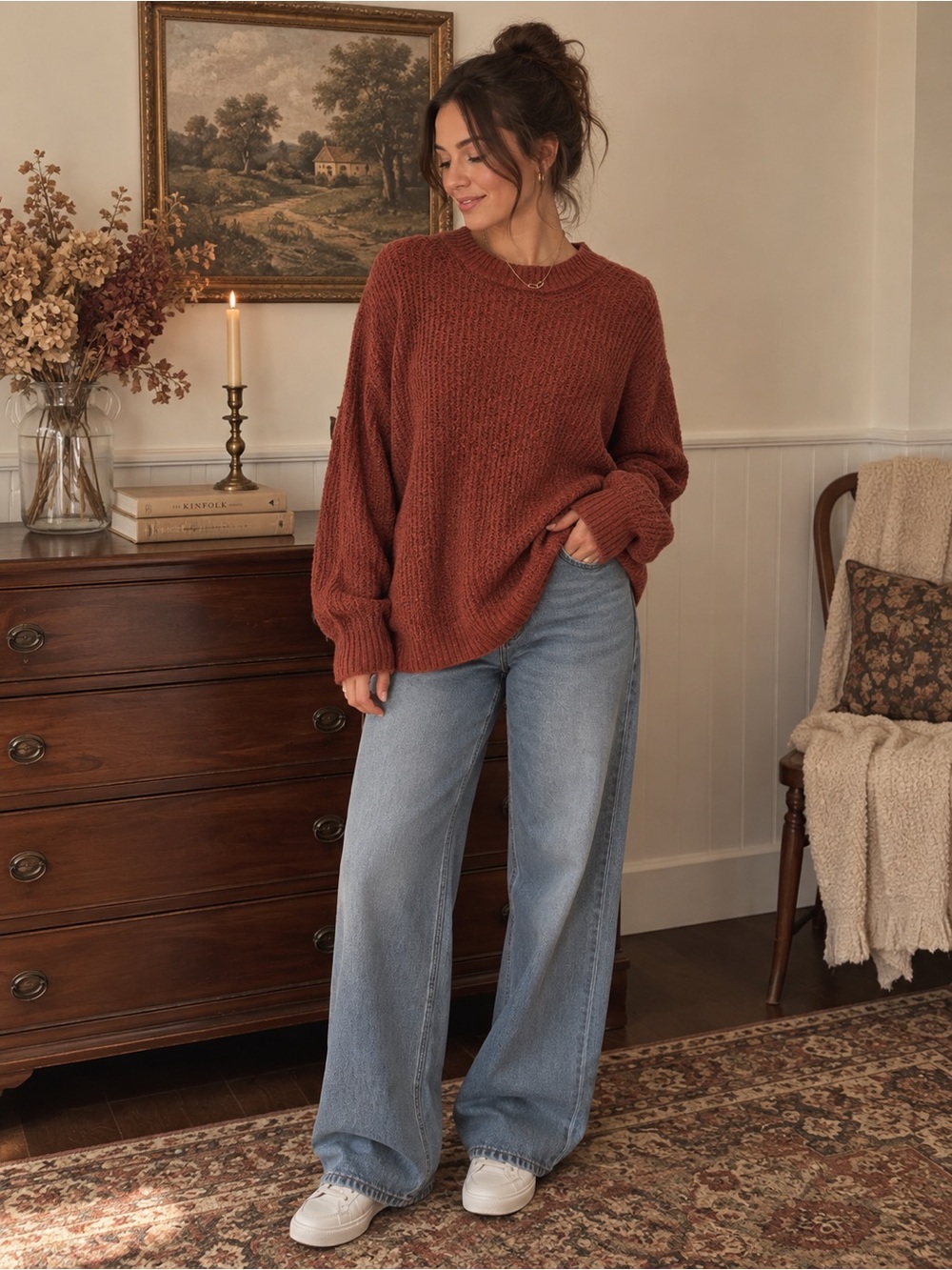 American Eagle Outfitters Cozy Rust Crewneck Sweater